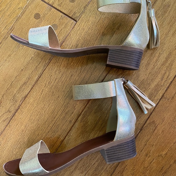 Gold and Brown Minimalist Sandals with Ankle Strap - Picture 4 of 5